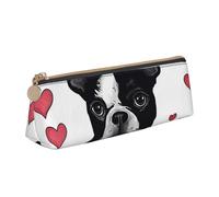 SDTYKHJ Federmäppchen Boston Terrier Hund, großes Federmäppchen, tragbar, Münztasche, ästhetische Kosmetiktasche, Leder, Make-up-Tasche