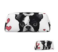 SDTYKHJ Federmäppchen Boston Terrier Hund, großes Federmäppchen, tragbar, Münztasche, ästhetische Kosmetiktasche, Leder, Make-up-Tasche, Gold, Einheitsgröße