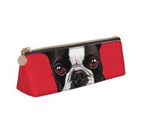 SDTYKHJ Federmäppchen Boston Terrier Hund, rot, großes Federmäppchen, tragbar, Münztasche, ästhetische Kosmetiktasche, Leder, Make-up-Tasche