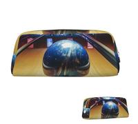 SDTYKHJ Federmäppchen Bowling Big Pencil Bag Tragbare Münztasche Ästhetische Kosmetiktasche Leder Make-up Tasche, Gold, Einheitsgröße