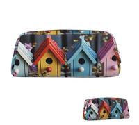 SDTYKHJ Federmäppchen, bunt, Frühlings-Vogelhäuser, großes Federmäppchen, tragbar, Münztasche, ästhetische Kosmetiktasche, Leder, Make-up-Tasche, silber, Einheitsgröße