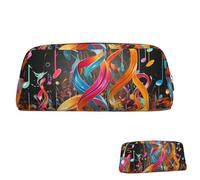 SDTYKHJ Federmäppchen, bunt, Musiknoten, großes Federmäppchen, tragbar, Münztasche, ästhetische Kosmetiktasche, Leder, Make-up-Tasche