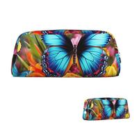 SDTYKHJ Federmäppchen, bunt, Schmetterling und Blumen, große Bleistifttasche, tragbare Münztasche, ästhetische Kosmetiktasche, Leder, Make-up-Tasche, silber, Einheitsgröße