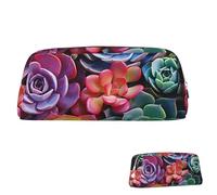 SDTYKHJ Federmäppchen, bunt, Sukkulenten, großes Federmäppchen, tragbar, Münzfach, ästhetische Kosmetiktasche, Leder, Make-up-Tasche, silber, Einheitsgröße