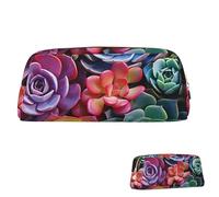 SDTYKHJ Federmäppchen, bunt, Sukkulenten, großes Federmäppchen, tragbar, Münzfach, ästhetische Kosmetiktasche, Leder, Make-up-Tasche, Gold, Einheitsgröße