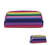 SDTYKHJ Federmäppchen, bunte mexikanische Streifen, großes Federmäppchen, tragbar, Münztasche, ästhetische Kosmetiktasche, Leder, Make-up-Tasche, silber, Einheitsgröße