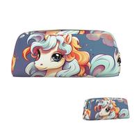 SDTYKHJ Federmäppchen, Cartoon, niedlich, Regenbogenfarben, großes Federmäppchen, tragbar, Münztasche, ästhetische Kosmetiktasche, Leder, Make-up-Tasche, Gold, One Size