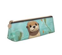 SDTYKHJ Federmäppchen, Cartoon, niedlicher Otter, großes Federmäppchen, tragbare Münztasche, ästhetische Kosmetiktasche, Leder, Make-up-Tasche