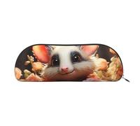SDTYKHJ Federmäppchen, Cartoon-Opossum und Rosen, großes Federmäppchen, tragbare Münztasche, ästhetische Kosmetiktasche, Leder, Make-up-Tasche, silber, Einheitsgröße