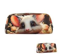 SDTYKHJ Federmäppchen, Cartoon-Opossum und Rosen, großes Federmäppchen, tragbare Münztasche, ästhetische Kosmetiktasche, Leder, Make-up-Tasche