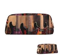 SDTYKHJ Federmäppchen, coole E-Gitarre, große Bleistifttasche, tragbare Münztasche, ästhetische Kosmetiktasche, Leder, Make-up-Tasche, Gold, Einheitsgröße