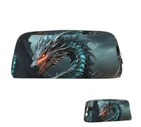 SDTYKHJ Federmäppchen, cooler Drache, groß, tragbar, Münztasche, ästhetische Kosmetiktasche, Leder, Make-up-Tasche, Silber, One Size