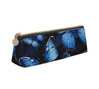 SDTYKHJ Federmäppchen, dunkelblaue Schmetterlinge, große Bleistifttasche, tragbare Münztasche, ästhetische Kosmetiktasche, Leder, Make-up-Tasche