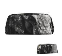 SDTYKHJ Federmäppchen, Elefant, groß, tragbar, Münztasche, ästhetische Kosmetiktasche, Leder, Make-up-Tasche, Schwarz und Weiß, Gold, Einheitsgröße