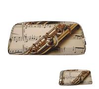 SDTYKHJ Federmäppchen, Flöte, Musik, große Bleistifttasche, tragbare Münztasche, ästhetische Kosmetiktasche, Leder, Make-up-Tasche, silber, Einheitsgröße