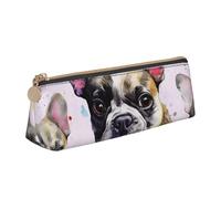 SDTYKHJ Federmäppchen, französische kleine Bulldogge, große Bleistifttasche, tragbare Münztasche, ästhetische Kosmetiktasche, Leder, Make-up-Tasche