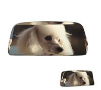 SDTYKHJ Federmäppchen, französischer Pudel, großes Federmäppchen, tragbar, Münztasche, ästhetische Kosmetiktasche, Leder, Make-up-Tasche, Gold, Einheitsgröße