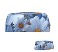 SDTYKHJ Federmäppchen, Gänseblümchen-Blau, großes Federmäppchen, tragbare Münztasche, ästhetische Kosmetiktasche, Leder, Make-up-Tasche, silber, Einheitsgröße