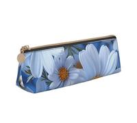 SDTYKHJ Federmäppchen, Gänseblümchen-Blau, großes Federmäppchen, tragbare Münztasche, ästhetische Kosmetiktasche, Leder, Make-up-Tasche