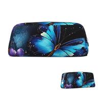 SDTYKHJ Federmäppchen, Galaxie, blauer Schmetterling, großes Federmäppchen, tragbare Münztasche, ästhetische Kosmetiktasche, Leder, Make-up-Tasche, silber, Einheitsgröße