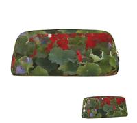 SDTYKHJ Federmäppchen, Geranien-Korb, großes Federmäppchen, tragbar, Münztasche, ästhetische Kosmetiktasche, Leder, Make-up-Tasche