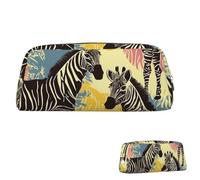SDTYKHJ Federmäppchen, Giraffe und Zebra, große Bleistifttasche, tragbare Münztasche, ästhetische Kosmetiktasche, Leder, Make-up-Tasche, silber, Einheitsgröße