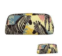 SDTYKHJ Federmäppchen, Giraffe und Zebra, große Bleistifttasche, tragbare Münztasche, ästhetische Kosmetiktasche, Leder, Make-up-Tasche, Gold, Einheitsgröße