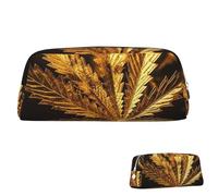 SDTYKHJ Federmäppchen Golden Cannabis Big Pencil Bag Tragbare Münztasche Ästhetische Kosmetiktasche Leder Make-up Tasche, Silber, One Size
