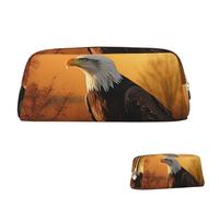 SDTYKHJ Federmäppchen Golden Sunset Weißkopfseeadler großes Federmäppchen tragbare Münztasche ästhetische Kosmetiktasche Leder Make-up-Tasche, Gold, Einheitsgröße