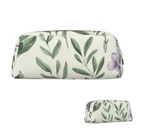 SDTYKHJ Federmäppchen, grüne Blume, Kräuter, Salbei, Blätter, große Bleistifttasche, tragbare Münztasche, ästhetische Kosmetiktasche, Leder, Make-up-Tasche, Gold, Einheitsgröße