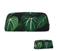 SDTYKHJ Federmäppchen, grüne lange Blätter, große Bleistifttasche, tragbare Münztasche, ästhetische Kosmetiktasche, Leder, Make-up-Tasche, Gold, One Size