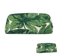 SDTYKHJ Federmäppchen, grünes Laub, botanisch, großes Federmäppchen, tragbar, Münztasche, ästhetische Kosmetiktasche, Leder, Make-up-Tasche, Gold, One Size