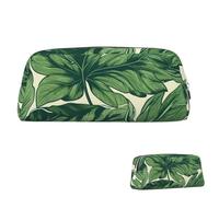 SDTYKHJ Federmäppchen, grünes Laub, botanisch, großes Federmäppchen, tragbar, Münztasche, ästhetische Kosmetiktasche, Leder, Make-up-Tasche, silber, Einheitsgröße