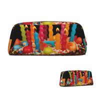 SDTYKHJ Federmäppchen "Happy Birthday" Big Cake Big Pencil Bag Tragbare Münztasche Ästhetische Kosmetiktasche Leder Make-up Tasche, Gold, Einheitsgröße