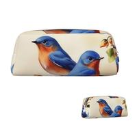 SDTYKHJ Federmäppchen Happy Bluebirds Big Pencil Bag Portable Coin Pouch Ästhetische Kosmetiktasche Leder Make-up Tasche, silber, Einheitsgröße