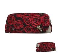 SDTYKHJ Federmäppchen, Herzform, Rosen, großes Federmäppchen, tragbar, Münztasche, ästhetische Kosmetiktasche, Leder, Make-up-Tasche, silber, Einheitsgröße