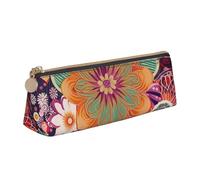 SDTYKHJ Federmäppchen im Bohemian-Stil, bunte Blume, großes Federmäppchen, tragbar, Münztasche, ästhetische Kosmetiktasche, Leder, Make-up-Tasche