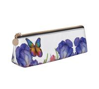 SDTYKHJ Federmäppchen Iris Blume Schmetterling Große Bleistifttasche Tragbare Münztasche Ästhetische Kosmetiktasche Leder Make-up Tasche
