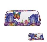 SDTYKHJ Federmäppchen Iris Blume Schmetterling Große Bleistifttasche Tragbare Münztasche Ästhetische Kosmetiktasche Leder Make-up Tasche, silber, Einheitsgröße