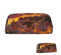 SDTYKHJ Federmäppchen, italienischer Sonnenuntergang, großes Federmäppchen, tragbare Münztasche, ästhetische Kosmetiktasche, Leder, Make-up-Tasche, silber, Einheitsgröße