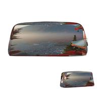 SDTYKHJ Federmäppchen Japan Mount Fuji Landschaft Große Bleistifttasche Tragbare Münztasche Ästhetische Kosmetiktasche Leder Make-up Tasche, gold, One Size