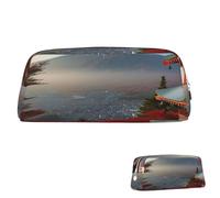 SDTYKHJ Federmäppchen Japan Mount Fuji Landschaft Große Bleistifttasche Tragbare Münztasche Ästhetische Kosmetiktasche Leder Make-up Tasche, silber, Einheitsgröße