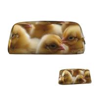 SDTYKHJ Federmäppchen, kleine Hühner, großes Federmäppchen, tragbar, Münztasche, ästhetische Kosmetiktasche, Leder, Make-up-Tasche, Gold, Einheitsgröße