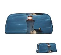 SDTYKHJ Federmäppchen, Leuchtturm bei Nacht, großes Federmäppchen, tragbar, Münztasche, ästhetische Kosmetiktasche, Leder, Make-up-Tasche, Silber, One Size