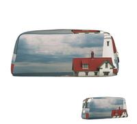 SDTYKHJ Federmäppchen, Leuchtturm-Hintergrund, großes Federmäppchen, tragbar, Münztasche, ästhetische Kosmetiktasche, Leder, Make-up-Tasche, Gold, Einheitsgröße