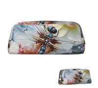 SDTYKHJ Federmäppchen Libelle, großes Federmäppchen, tragbar, Münztasche, ästhetische Kosmetiktasche, Leder, Make-up-Tasche, silber, Einheitsgröße