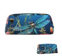 SDTYKHJ Federmäppchen Libelle und Blume, großes Federmäppchen, tragbar, Münztasche, ästhetische Kosmetiktasche, Leder, Make-up-Tasche, silber, Einheitsgröße