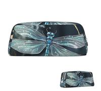 SDTYKHJ Federmäppchen Libellen-Blume, großes Federmäppchen, tragbar, Münztasche, ästhetische Kosmetiktasche, Leder, Make-up-Tasche, silber, Einheitsgröße