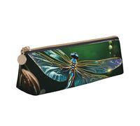 SDTYKHJ Federmäppchen, Libellen-Grün, große Bleistifttasche, tragbare Münztasche, ästhetische Kosmetiktasche, Leder, Make-up-Tasche