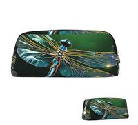 SDTYKHJ Federmäppchen, Libellen-Grün, große Bleistifttasche, tragbare Münztasche, ästhetische Kosmetiktasche, Leder, Make-up-Tasche, Silber, One Size